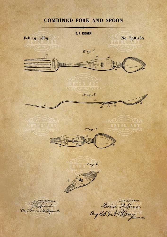 Combined Fork and Spoon Retro Art